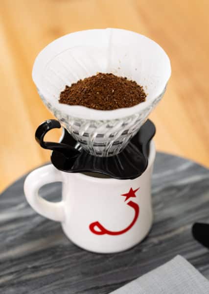 hario v60 with coffee grounds
