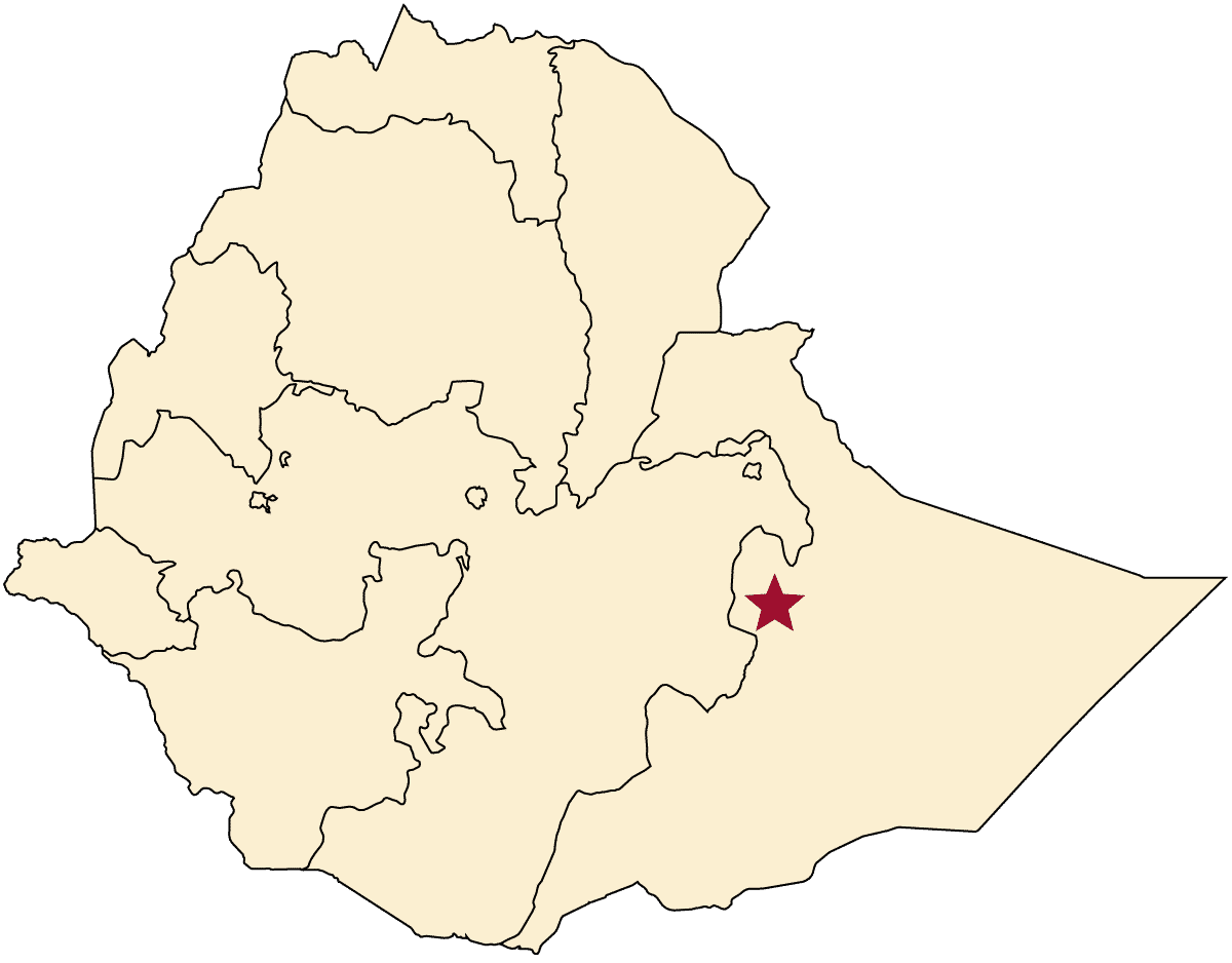 oromia, ethiopia map with red star