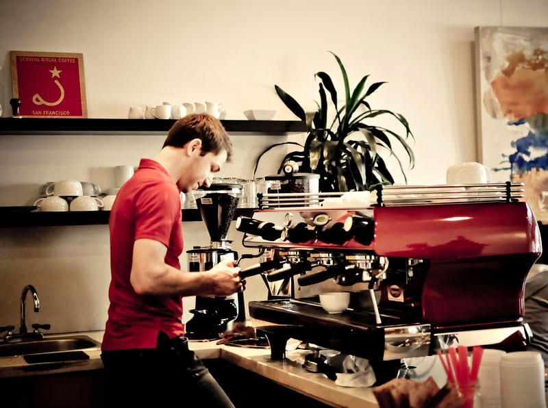 Barista at bar at Bru, Los Angeles