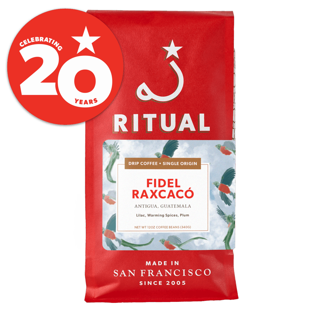 12oz bag of Fidel Raxcaco drip coffee.