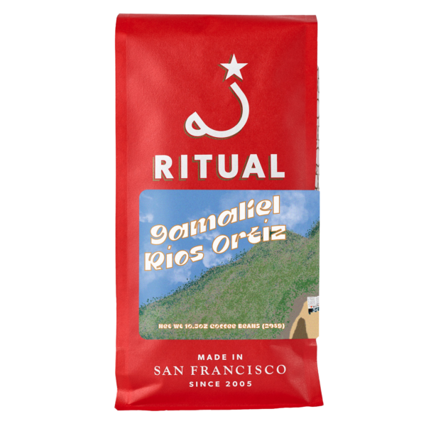 Red bag of Gamaliel Rios Ortiz drip coffee