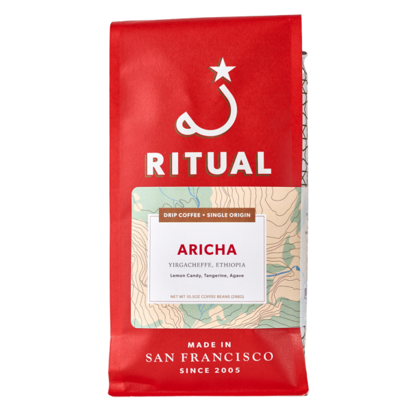 red 10.5oz coffee bag of aricha, Ethiopia